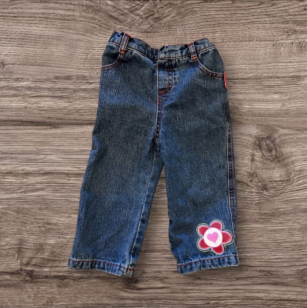 Sesame Street Flower Heart Denim Jeans Elastic Waist Toddler Size 18M